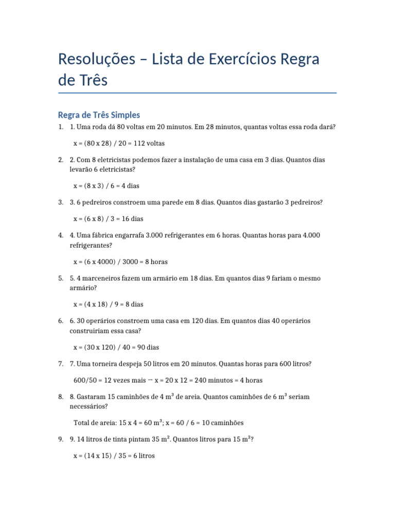 Exercícios de Regra de Três Simples e Composta | PDF