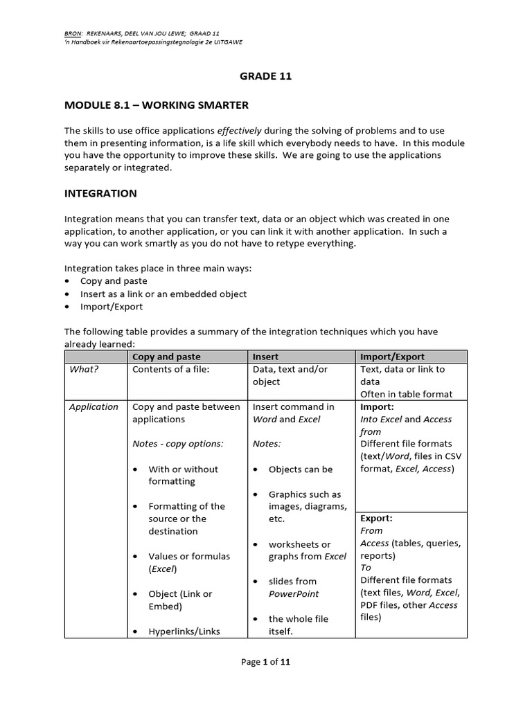 Grade 11 Office Application Integration Guide | PDF | Microsoft Excel ...
