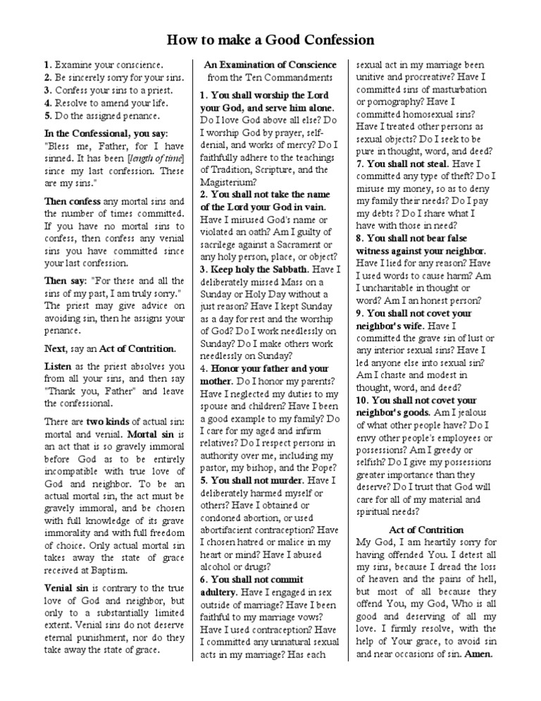 Catholic Confession Guide and Sins List | PDF