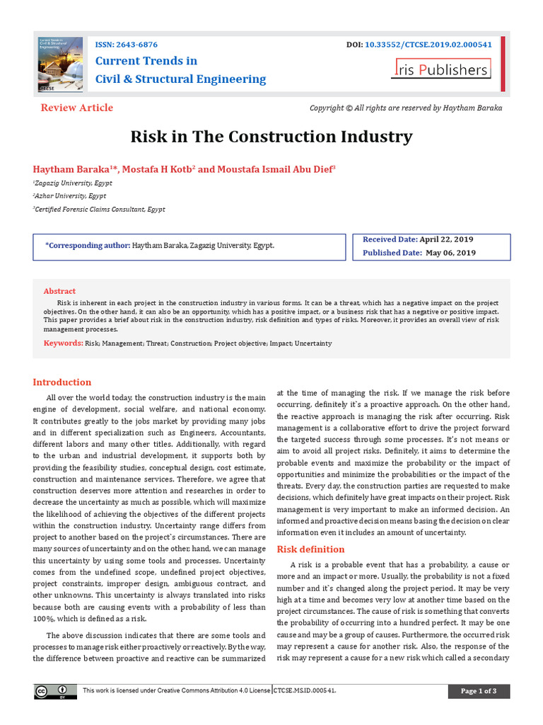 Understanding Risks in Construction Projects | PDF | Risk | Uncertainty