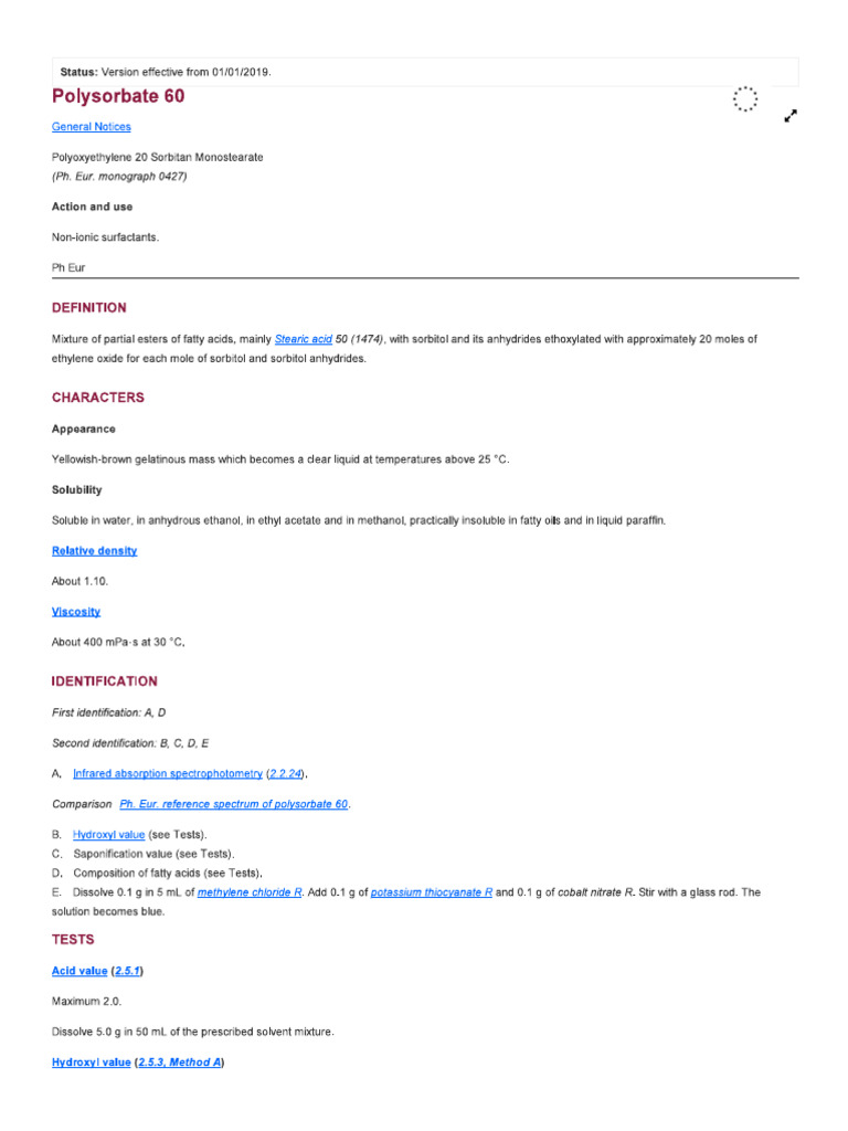 Polysorbate 60 BP Monograph | PDF