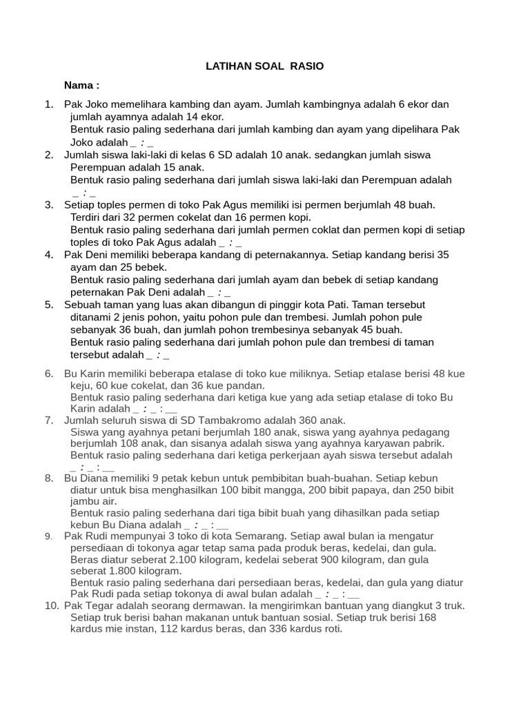Latihan Soal Rasio Sederhana dan Uang | PDF