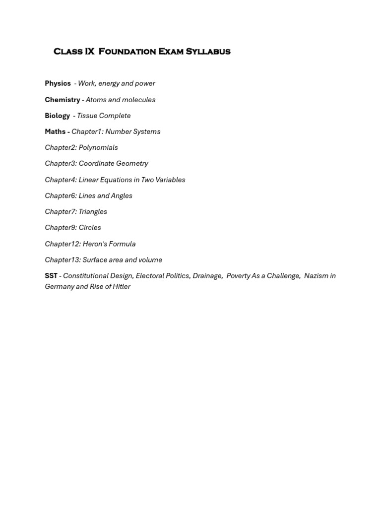 Class IX Foundation Exam Syllabus | PDF