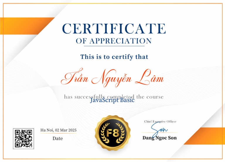 Trần Nguyễn Lâm JavaScript Basic Certificate | PDF