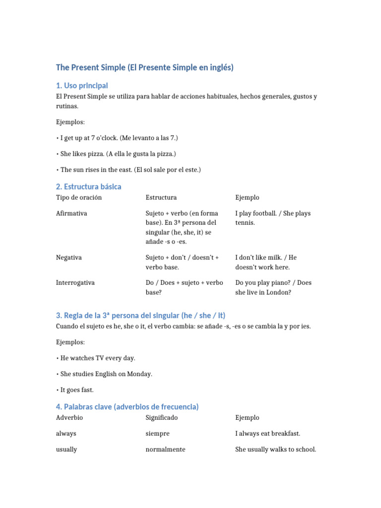 Guía del Presente Simple en Inglés | PDF | Lingüística | Sintaxis
