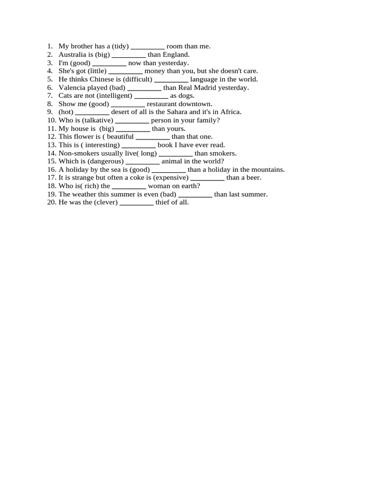 Ejercicios Comparativos y Superlativos en Ingles | PDF