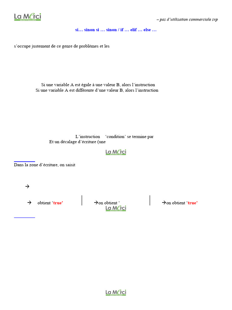 Instructions Python : Conditions et Exemples | PDF