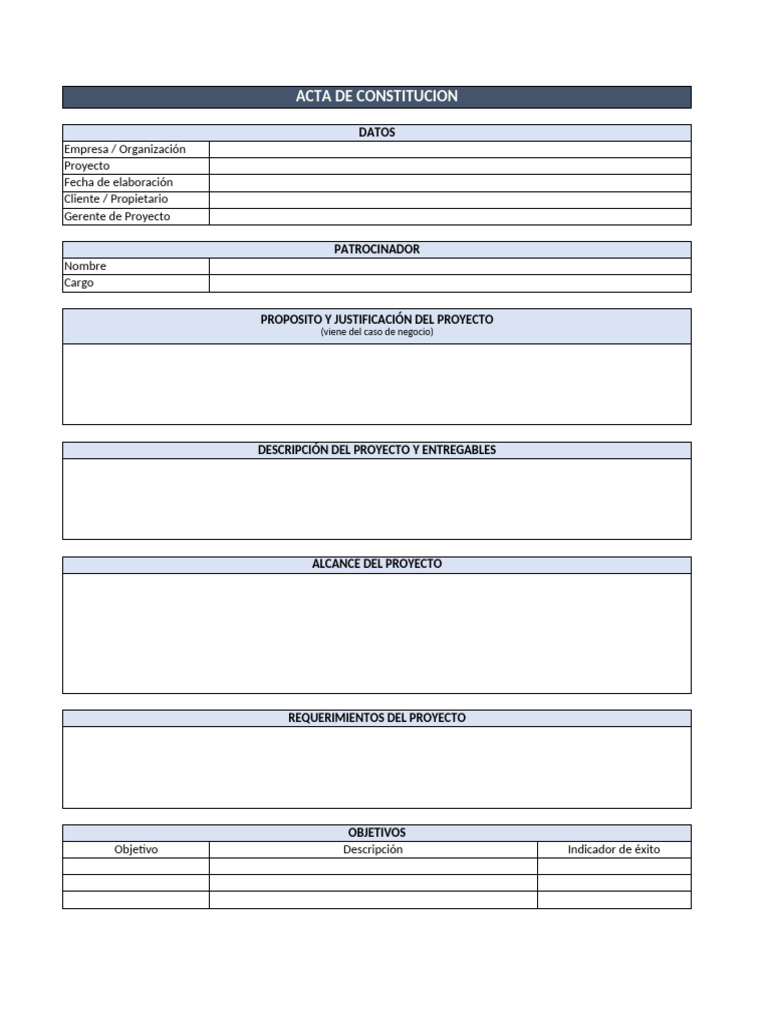 Acta de Constitución del Proyecto | PDF