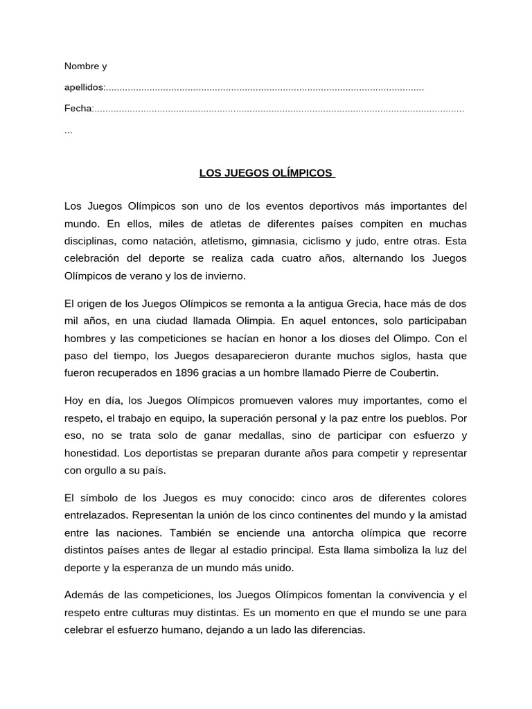 Historia y Valores de los Juegos Olímpicos | PDF | Juegos olímpicos ...