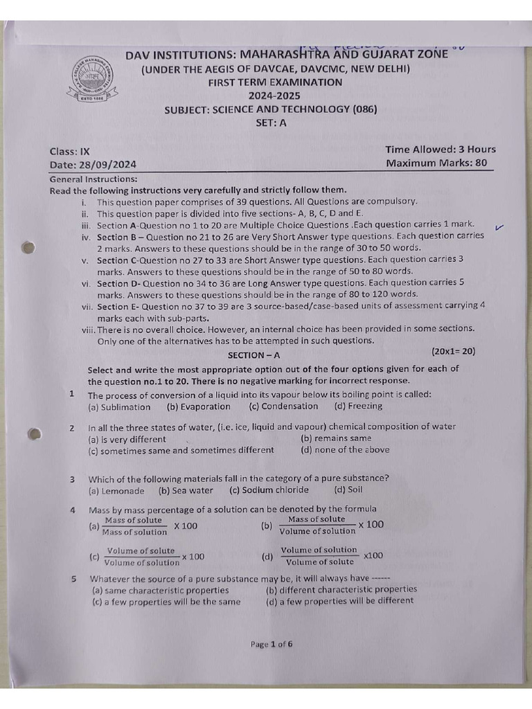 Term1 2924 25 Class 9 Science | PDF