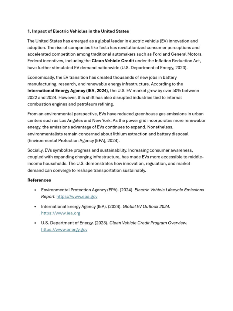 U.S. Electric Vehicle Impact Analysis | PDF