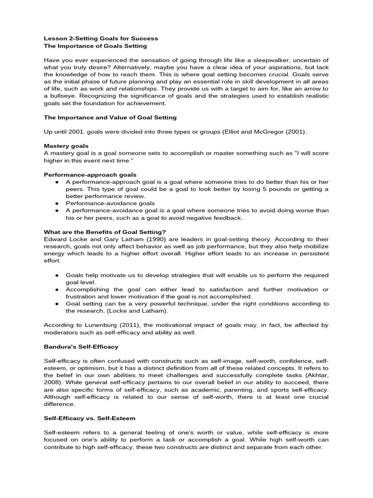 Goal Setting for Success: Key Strategies | PDF | Self Efficacy | Goal ...