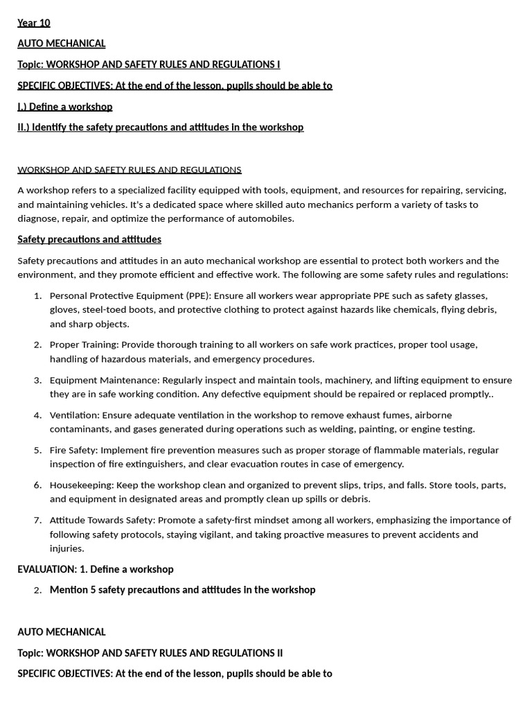 Workshop Safety Rules and Guidelines | PDF | Lubricant | Steering