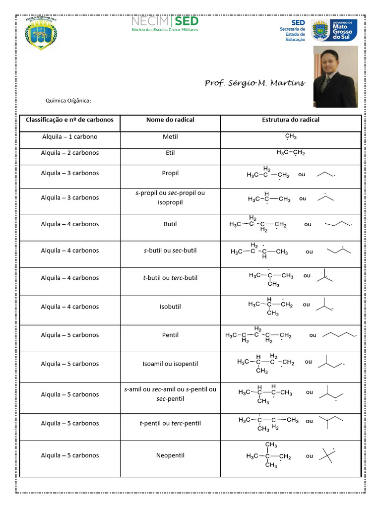 Nomenclatura de Radicais Orgânicos | PDF | Radical (Química) | Química ...