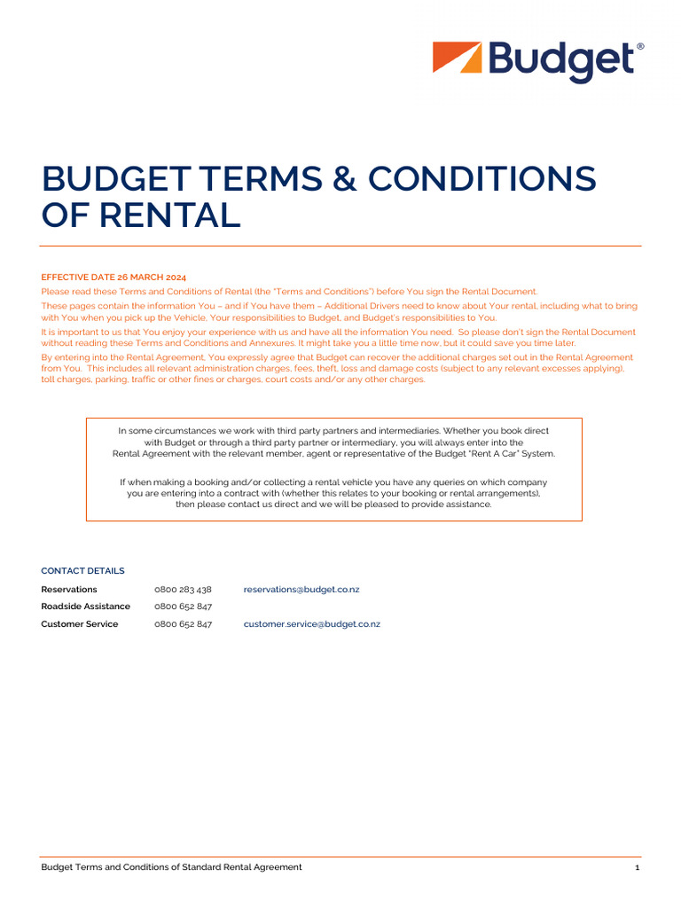 Budget Rental Agreement Terms & Conditions | PDF | Car Rental | Fee