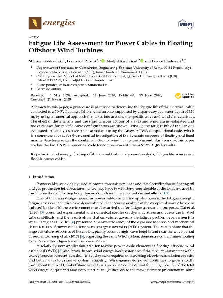 Fatigue Life of Power Cables in FOWTs | PDF | Deformation (Engineering ...