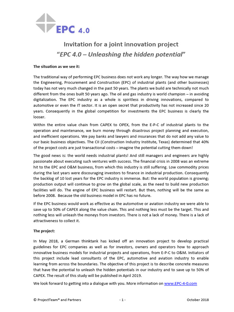EPC 4.0: Transforming Industry Practices | PDF | Supply Chain | Project ...