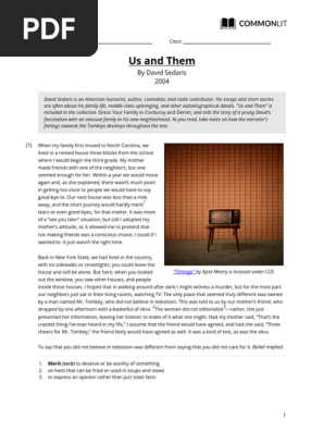David Sedaris' "Us and Them" Analysis | PDF