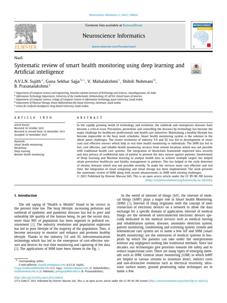 Smart Health Monitoring Review: AI & Deep Learning | PDF | Internet Of ...