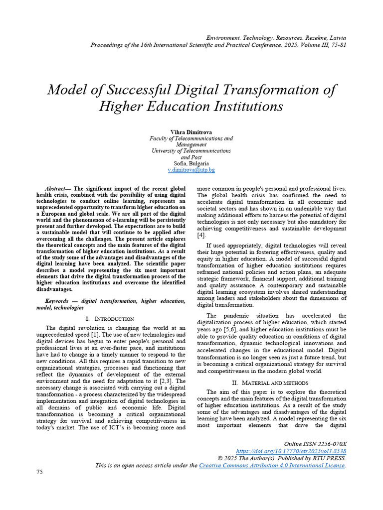 Digital Transformation in Higher Education | PDF | Educational ...
