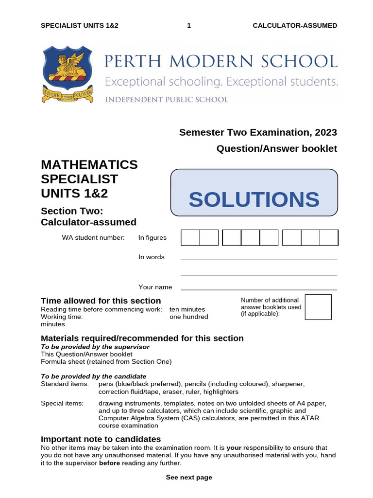 2023 ATAR Mathematics Exam Guide | PDF | Complex Number | Angle