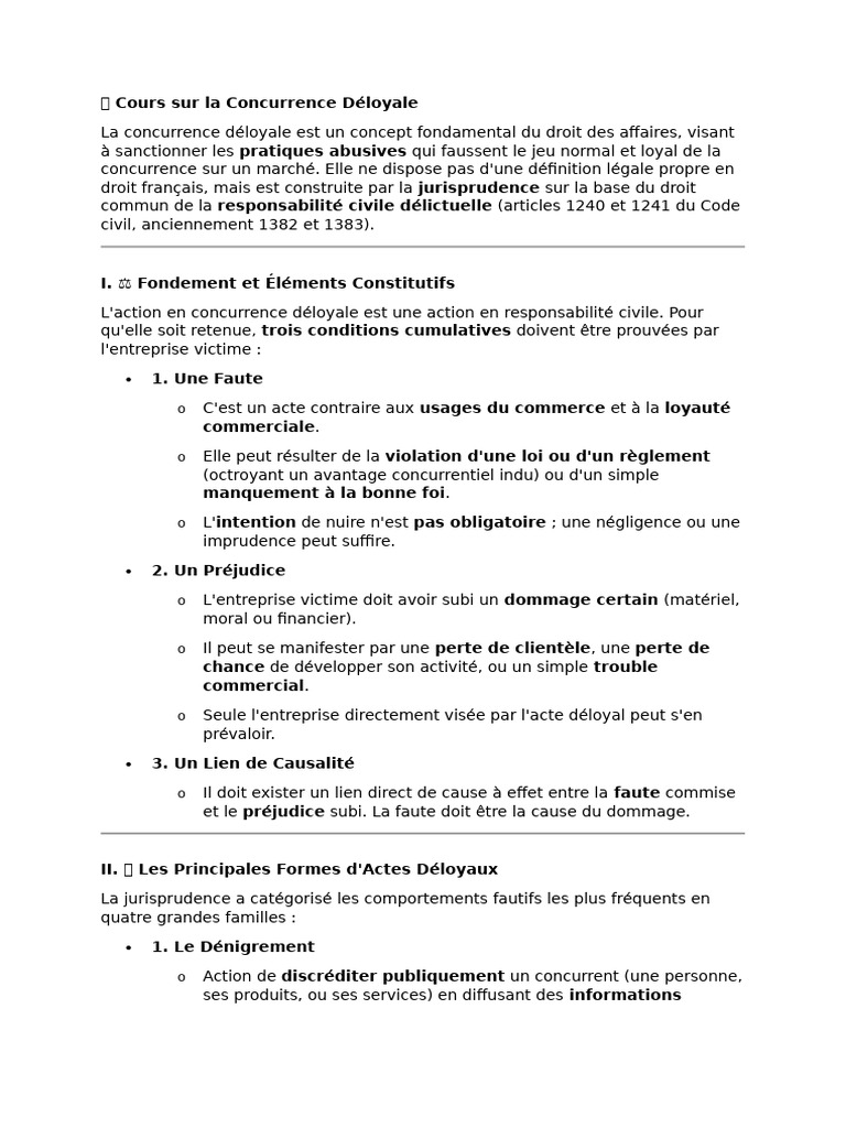 Concurrence Déloyale : Fondements et Sanctions | PDF | Dégâts