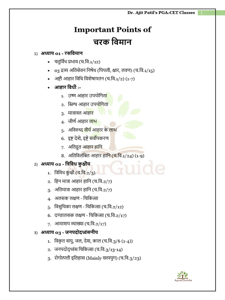 चरक विमानस्थान IMP points | PDF