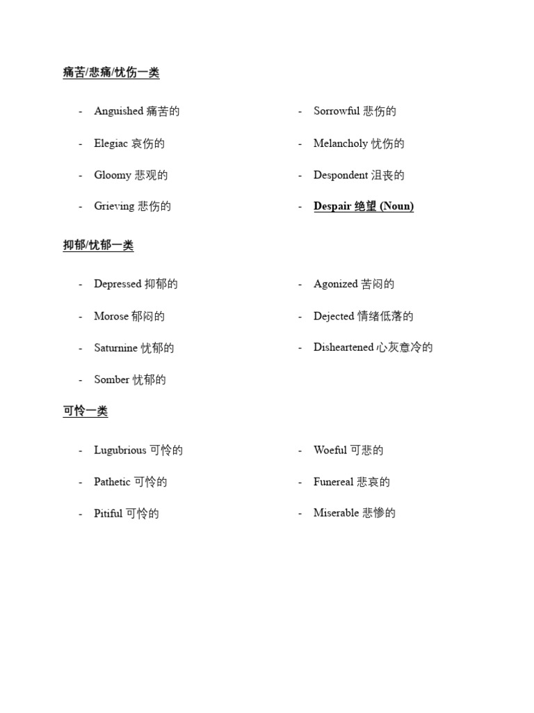 Tone List - Category of Sadness - V3 | PDF