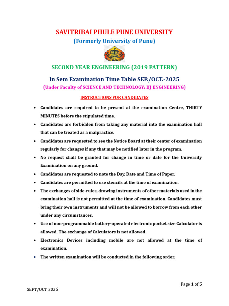 TE In-Sem Exam Timetable 2025 | PDF | Electronics | Engineering