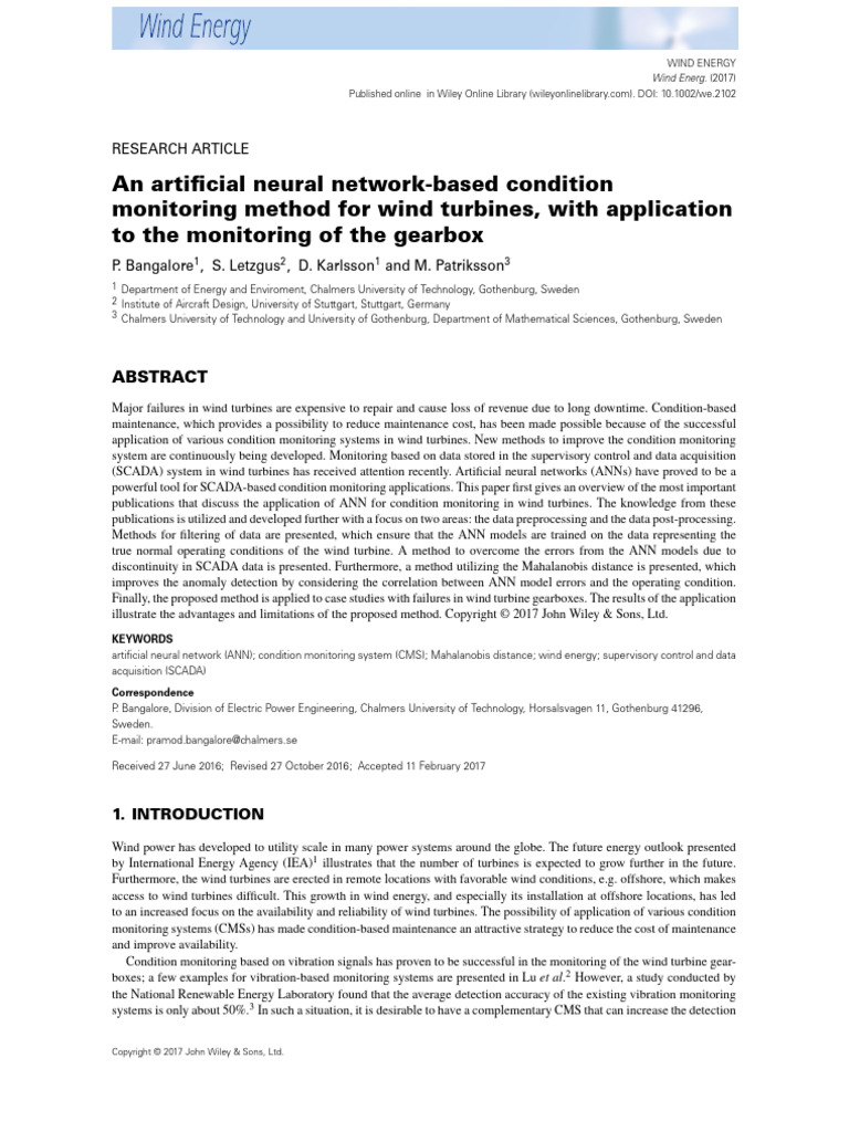 ANN-Based Monitoring for Wind Turbines | PDF | Cluster Analysis | Wind ...