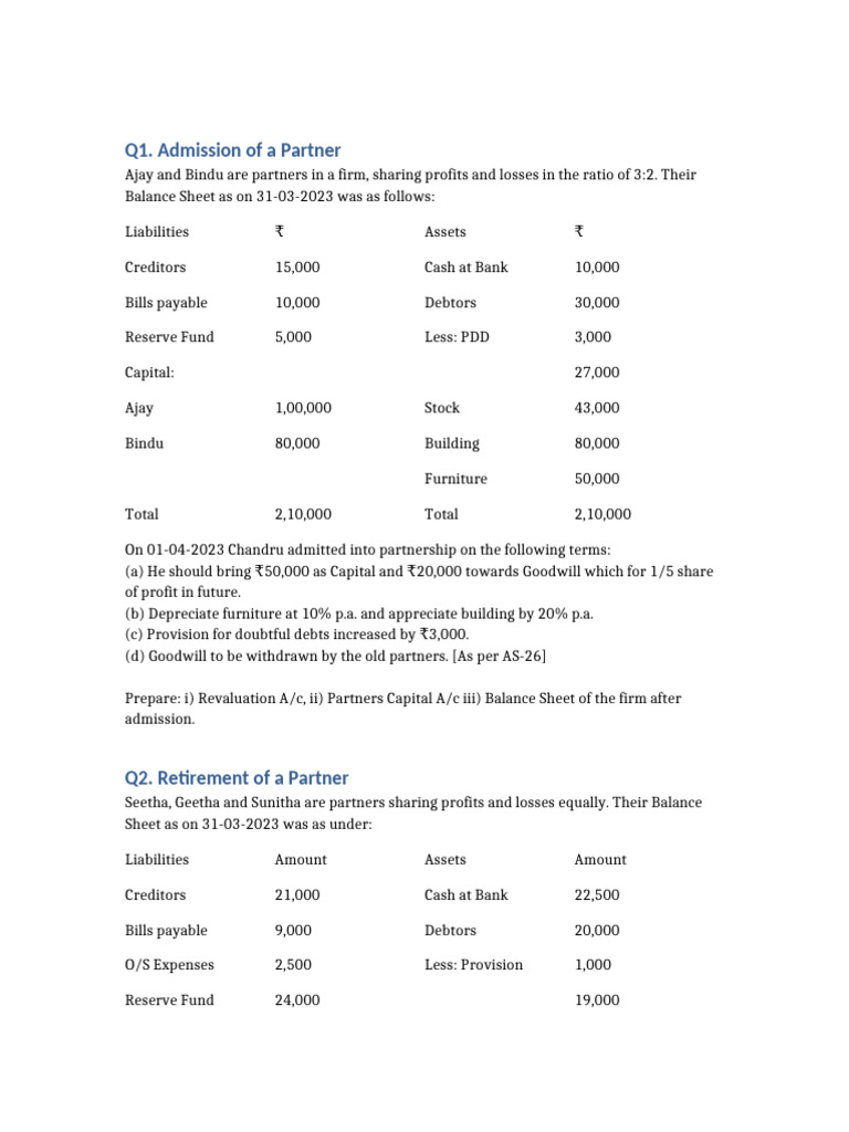 Partner Admission, Retirement, and Dissolution Accounts | PDF | Balance ...