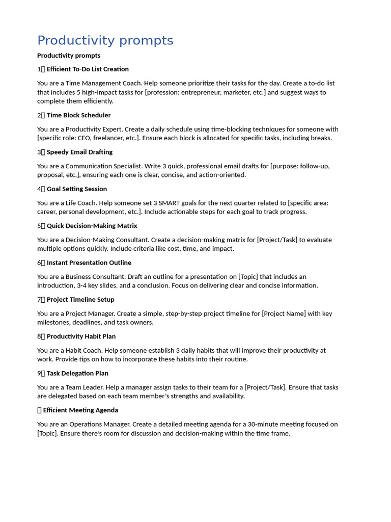 45 Productivity Prompts for Professionals | PDF | Professional Skills ...