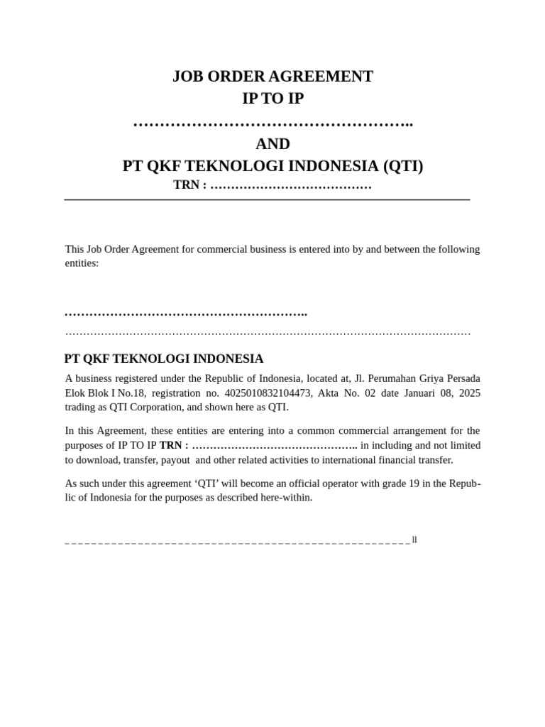 Job Order Agreement-Contoh Contract | PDF | Arbitration | Legal Liability