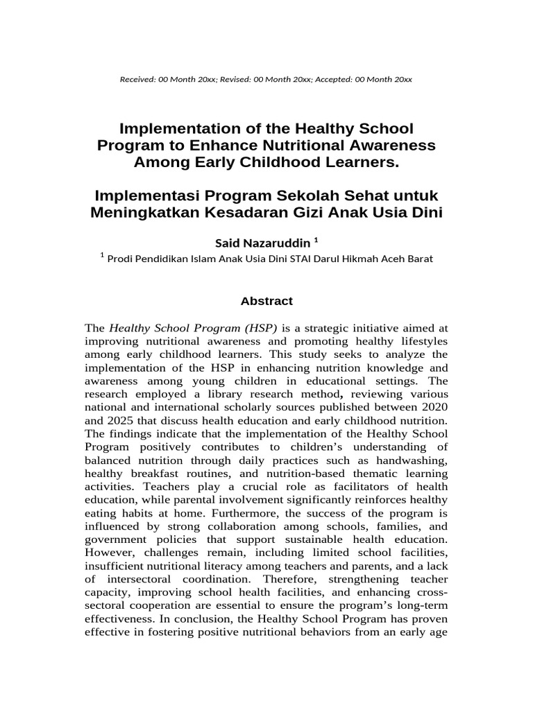 Implementasi Program Sekolah Sehat Untuk Meningkatkan Kesadaran Gizi ...