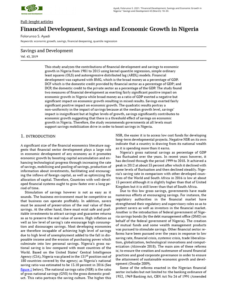 Financial Development Savings and Economic Growth in Nigeria | PDF ...
