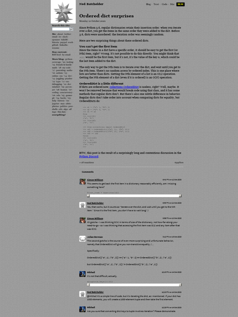 Ned Batchelder - Ordered Dict Surprises | PDF | Computing | Computer ...