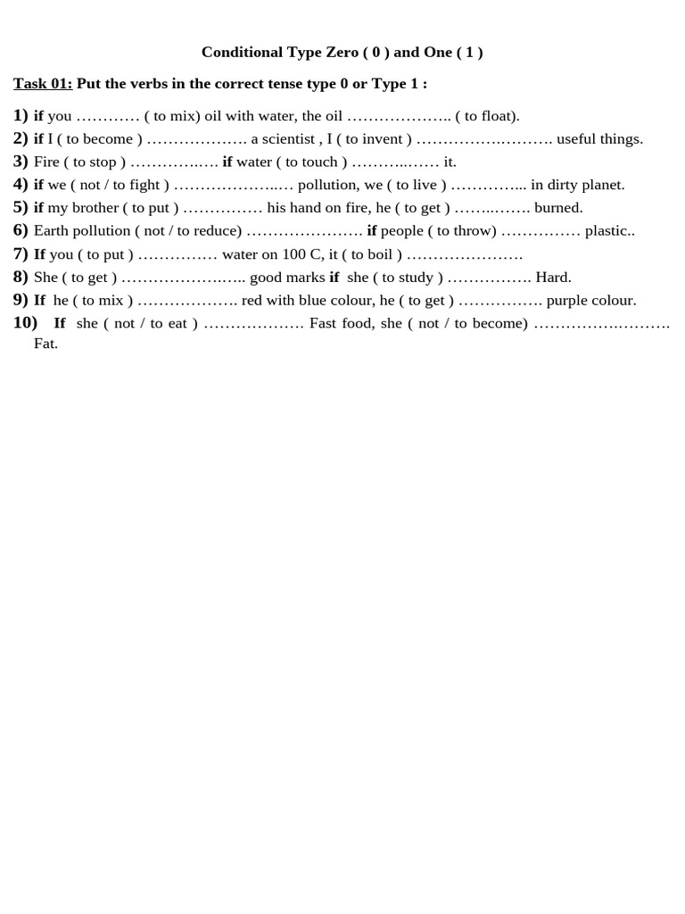 Conditional Type 0 and 1 Exercises | PDF