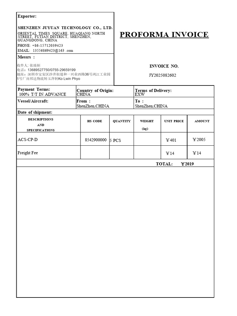 Proforma Invoice: Exporter | PDF