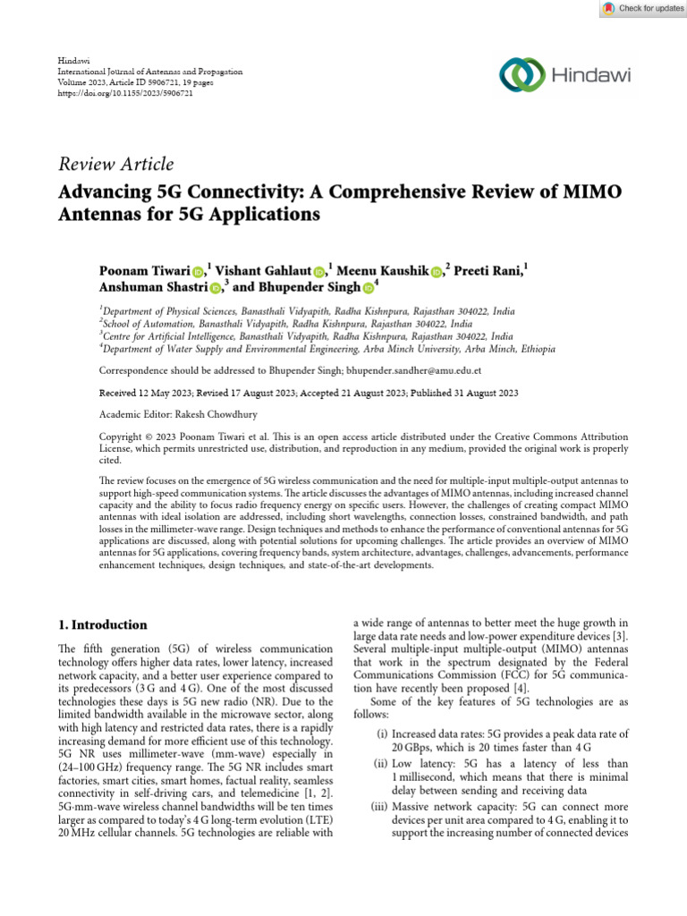 MIMO Antennas for 5G Connectivity Review | PDF | Extremely High ...