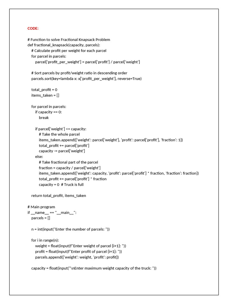 Fractional Knapsack Problem Solver | PDF