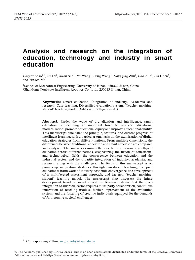 Analysis and Research On The Integration of Education, Technology, and ...