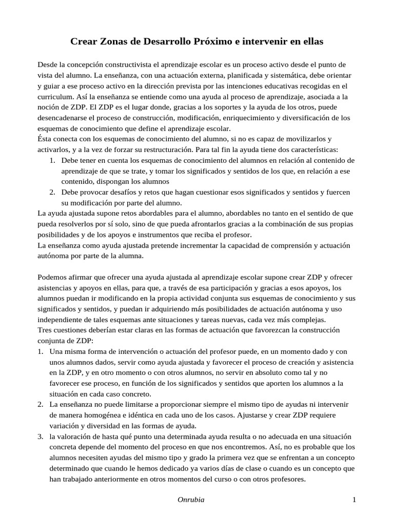 Creación de Zonas de Desarrollo Próximo | PDF | Enseñando | Aprendizaje