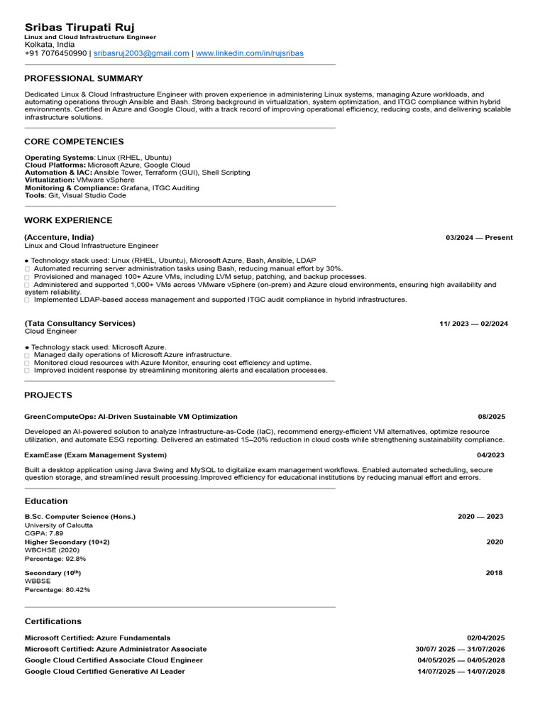 Linux & Cloud Engineer Resume Summary | PDF | Cloud Computing ...