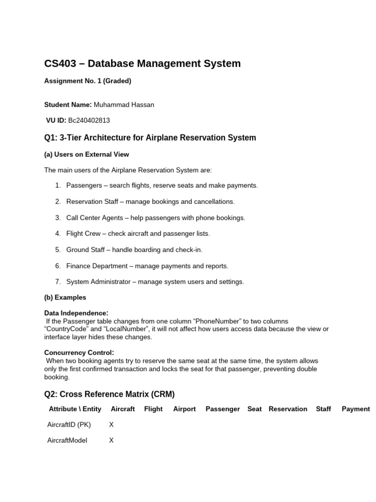 CS403- Assigmnt No 1 | PDF | Aviation