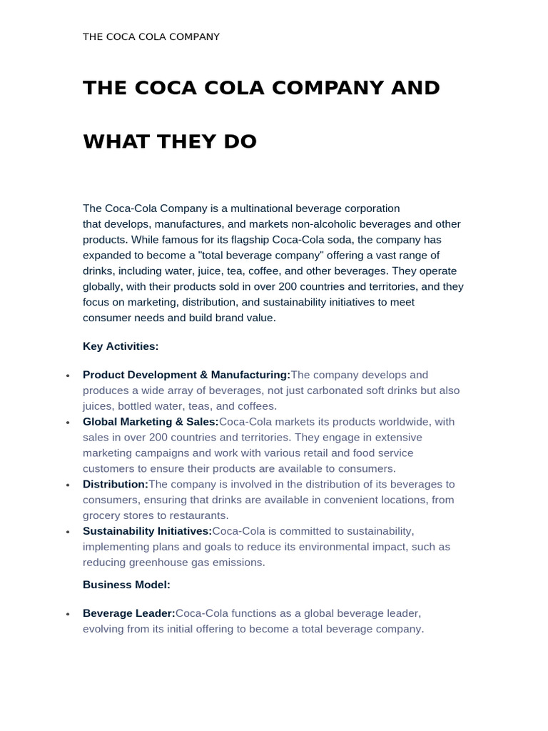 Overview of The Coca-Cola Company | PDF | The Coca Cola Company | Drink