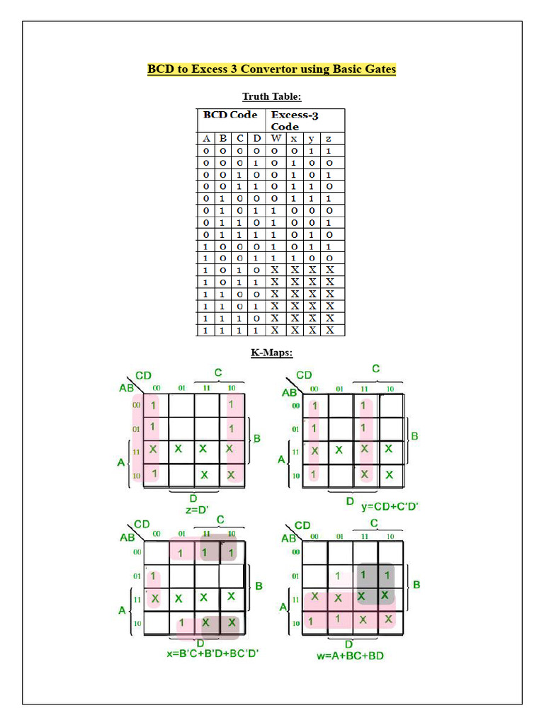 BCD To Excess 3 Convertor Using Basic Gates | PDF