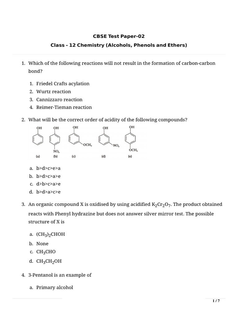 Class 12 Exam Document | PDF | Aldehyde | Ether