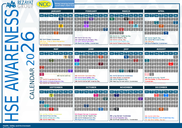 HSE Calendar 2026 Overview | PDF | Medicine | Human Diseases And Disorders