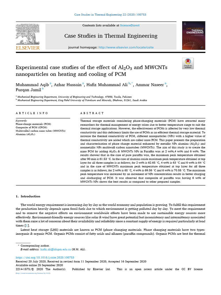 Experimental Case Studies of The Effect of Al2O3 and MWCNTs ...