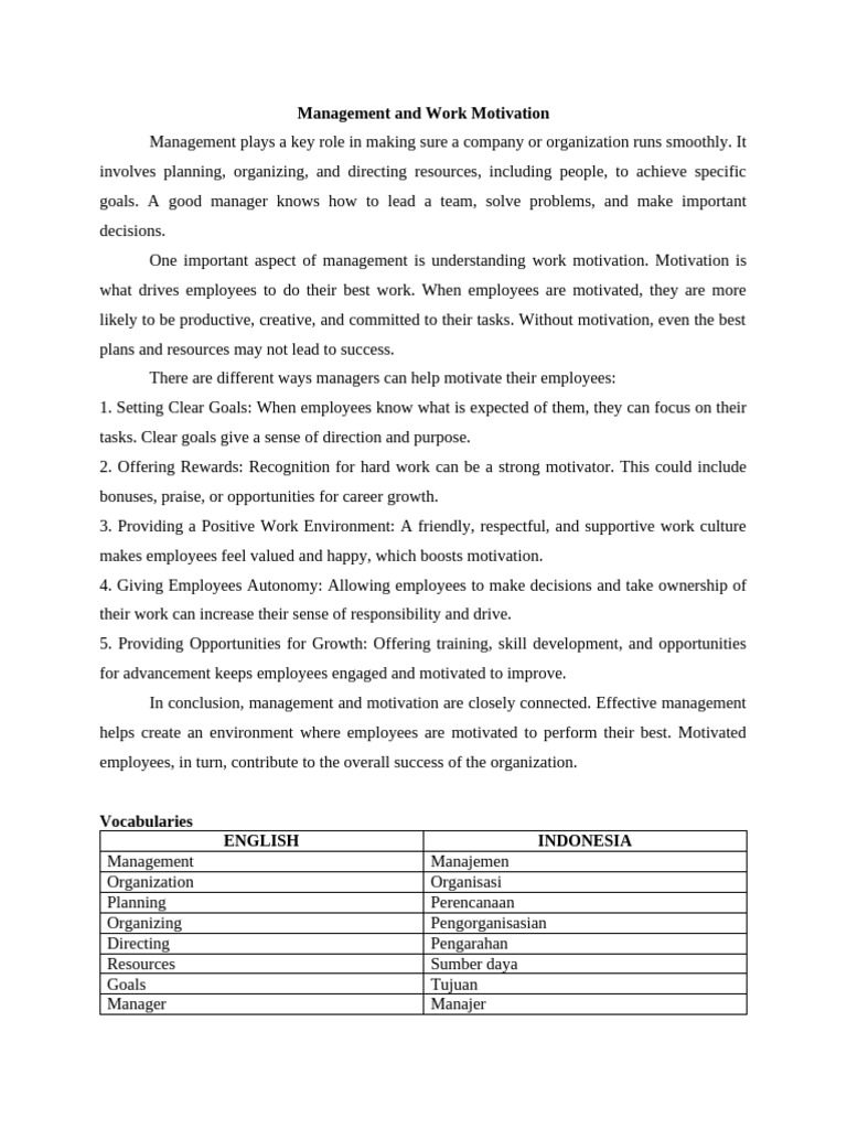 Management and Work Motivation | PDF | Motivation | Motivational